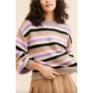 Anthropologie $120 Striped Knit Chunky Pullover Sweater